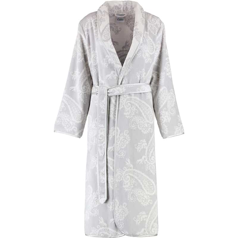 badstof dames badjas in grijs wit met paisley print