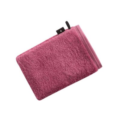 roze/ backberry washandje met zwart label vossen eraan