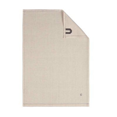 beige linnen theedoek met aan zijkant een lus