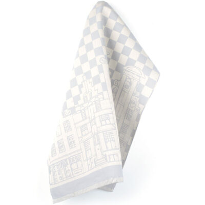 theedoek grijs met huizen