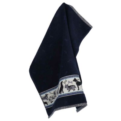 donkerblauwe keukendoek met honden van bunzlau castle