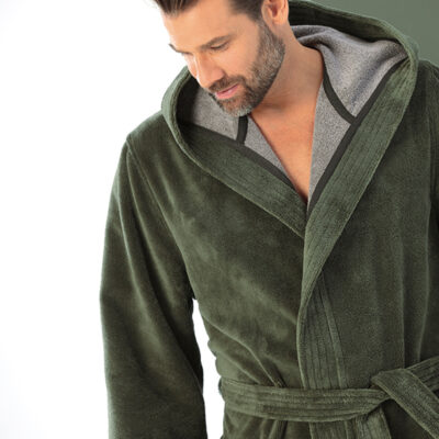 groene heren badjas badstof met capuchon