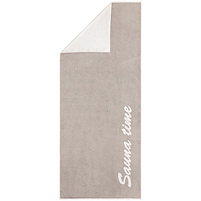saundoek met tekst in steengrijs