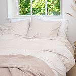 bed met dekbedovertrek gewassen katoen met ruit dessin