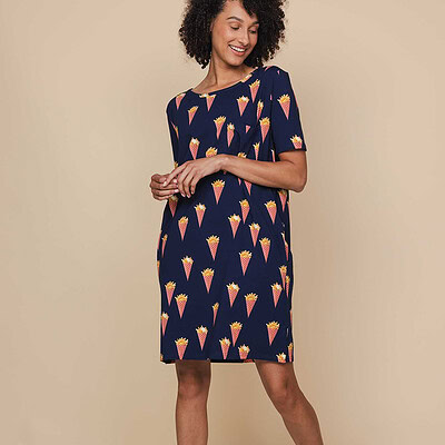 Fries Navy T-Shirt Dress Dames